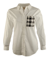Michael Kors Women's Plus Size Sequin Pocket Button Down Long Sleeve Top-W-2X White